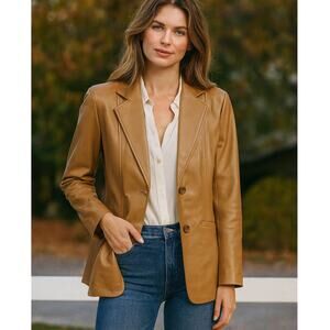 Preston & York SZ 8 Genuine Lambskin Leather Blazer in Camel Color